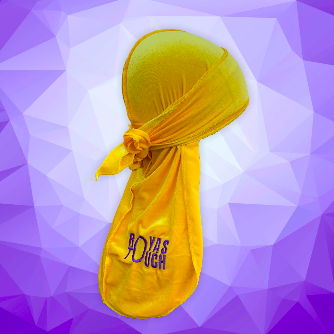 DUtheRAGthing Yellow & Purple "m.m" Velvet Durag - DUtheRAGthing