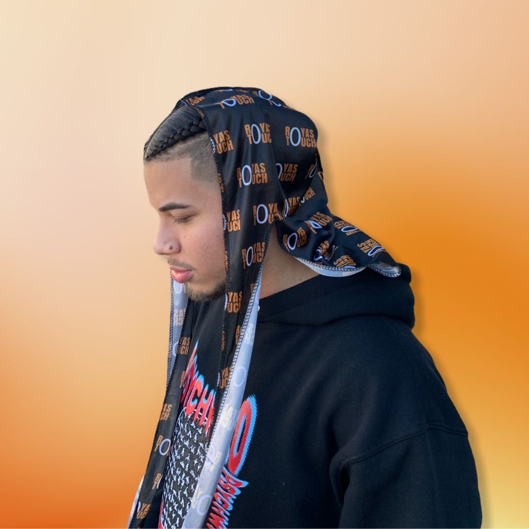 DUtheRAGthing Silkys - RT Logo Black Orange & White Durag - DUtheRAGthing