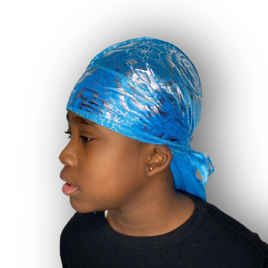 DUtheRAGthing Baby Blue "Rose" Silky Graphic Durag