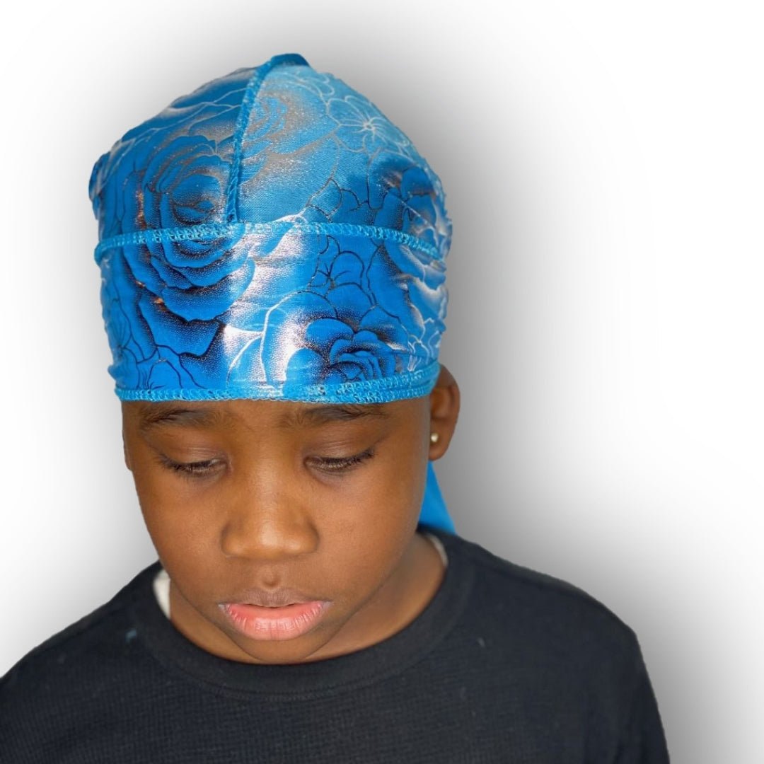 DUtheRAGthing Baby Blue "Rose" Silky Graphic Durag