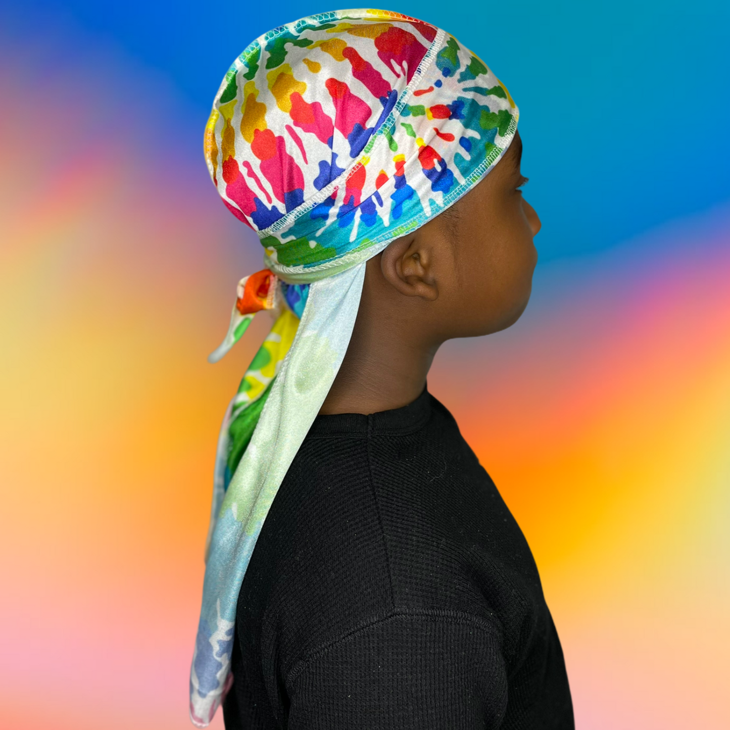 DUtheRAGthing "Rainbow Tie Dye" Graphic Silky Durags